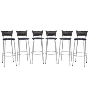 Imagem de Conjunto Premium Banquetas Banco Prata Gourmet Bistrô Americana Bancada Bar 6 Unidades - Itagold (Floral Preto)