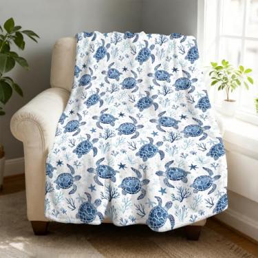 Imagem de Cobertor de lã de tartaruga azul 127 x 152 cm para sofá cama, cobertor de flanela de microfibra super macio e aconchegante leve para mulheres, homens e crianças