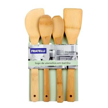 Imagem de Kit Utensílios de Cozinha em Bambu 4 Peças – 2 Colheres e 2 Espátulas – Colheres e Espátulas Multifuncionais, Ecológicas, Resistentes ao Calor, Não Risca Panelas, Sustentável e Livre de BPA