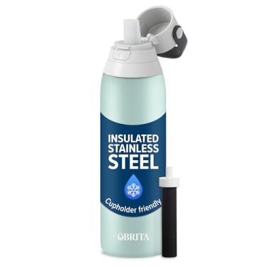 Imagem de Brita Garrafa de água filtrada isolada com canudo, reutilizável, metal de aço inoxidável, geleira, 590 ml