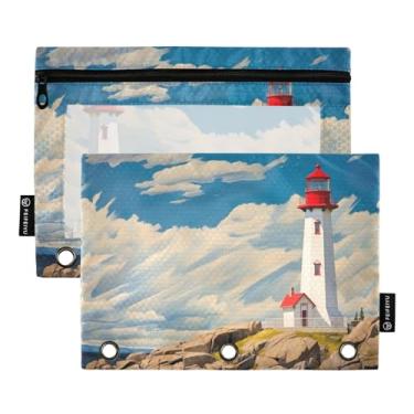 Imagem de Wassud Aquarela Farol Pacote com 2 Pastas de Fichário Pastas de Bolso com 3 Furos, Pasta Organizadora de Fichários para Casa, Escritório