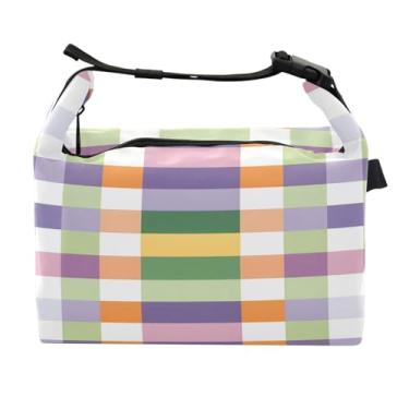 Imagem de Lancheira para mulheres e homens, lancheira isolada, reutilizável, lancheira para escritório, piquenique, exterior, tabuleiro de xadrez colorido