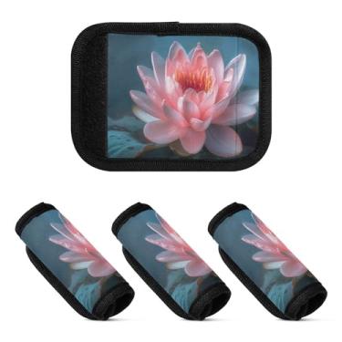 Imagem de Qilmy Lindas flores de lótus, alça de bagagem, embalagem com 4 identificadores de bagagem, etiqueta de alça confortável, capa para carrinho de mão, mala de viagem, acessórios de viagem de avião1197