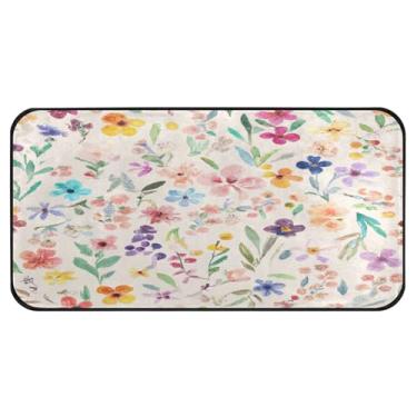 Imagem de Burbuja Tapete de cozinha floral colorido 51 x 99 cm, tapete lavável antiderrapante com suporte de borracha, tapete para cozinha, sala de estar, banheiro, decoração de casa