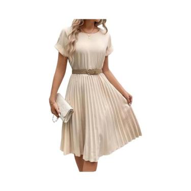 Imagem de Vestido Elegante Com Mangas Plissadas Para Mulheres Estilo Europeu-Ame