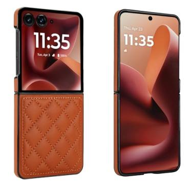 Imagem de Capa para celular Motorola Razr 50 Ultra, couro macio com padrão luxuoso antichoque, capa de telefone fina, estilo moderno (marrom)