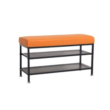 Imagem de Armários para sapatos com prateleiras para sapatos Banco de sapato, rack 3 camadas para entrada, banco armazenamento acolchoado com prateleira malha, organizador estrutura metal(Orange,80*32*50cm)