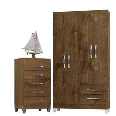 Imagem de Guarda Roupa Solteiro Módena 4 Portas e Cômoda Cannes 5 Gavetas Malbec - Incorplac