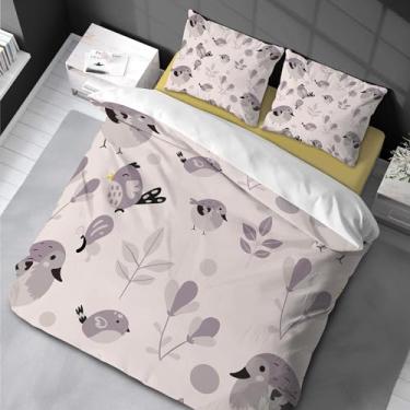 Imagem de Conjunto de capa de edredom solteiro, folha de inverno, planta e fazenda de pássaros, conjunto de cama de 3 peças, capa de edredom de microfibra com fronhas 220 x 240 cm -80 x 80 cm * 2