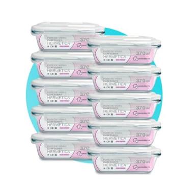 Imagem de Kit 10 Potes de Vidro Herméticos 370 ml com Tampa e 4 Travas – Marmita e Organização de Alimentos