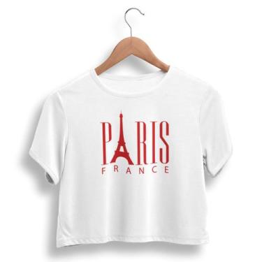 Imagem de Cropped Paris Blusa Feminina Torre Eiffel Camiseta Gola Careca 100% Al
