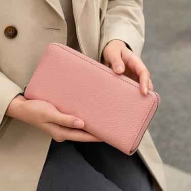 Imagem de Carteira com zíper de grande capacidade – Organizador de cartão de crédito com 60 compartimentos para homens e mulheres, carteira multifuncional para identidade e moedas, rosa