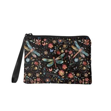 Imagem de Bolsa feminina pequena para moedas, porta-moedas, porta-cartões com zíper, porta-chaves, bolsa de maquiagem, Libélula colorida, P