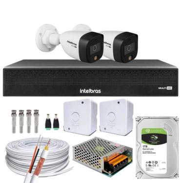 Imagem de Kit 2 Cameras Full Color Intelbras Dvr Mhdx 4 Ch Color Noite 1TB