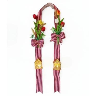 Imagem de Enfeite de Porta Escapulário Dupla Face Guirlanda Páscoa Casinha com L