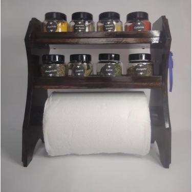 Imagem de Porta Temperos BOSS Madeira 8 Potes Acrílico com Tampa e Papel Toalha 