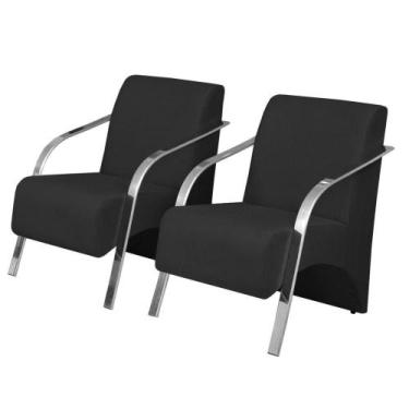 Imagem de Kit 2 Poltronas Vênus 1 Lugar Braço Pé Alumínio Suede Preto - D SALLA