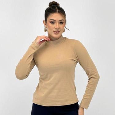 Imagem de Blusa Facinelli Básica Gola Alta em Suede Feminina, GG, Caqui