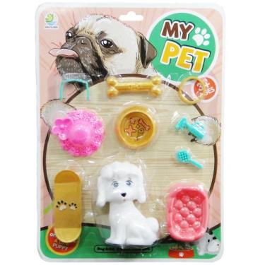 Imagem de Cachorro de pvc com skate + acessorios my pet 10 pecas - SHUYUAN, PUG
