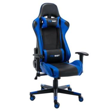 Imagem de Cadeira Gamer Giratória em Couro One Shot Preto/Azul - Fratini Móveis