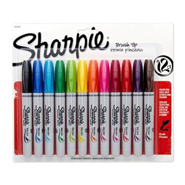 Imagem de Marcador permanente Sharpie com ponta de pincel de cores sortidas (pacote com 12)