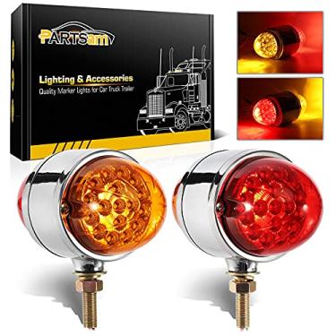 Imagem de Partsam 2 peças de 17 LEDs refletores de face dupla LED melancia, âmbar/vermelho 8,8 cm dupla face redonda luzes de seta LED 17 diodos, cromadas dupla face auxiliar melancia luzes âmbar/vermelho