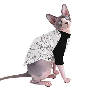 Imagem de Sphynx camisetas de algodão de verão sem pelos com estampa de gatos lindos e respiráveis, estampa de garrafa de leite, roupas para animais de estimação, colete de gola redonda, camisetas sem mangas, gatos e roupas para cães pequenosKitipcoo XL (9-12.1 lbs)