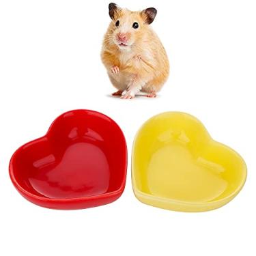 Imagem de 2 peças tigela de comida de hamster ouriço cerâmica forma fofa anti-virada tigela de comida e água para hamster ouriço gerbilil rato porquinho-da-índia (amarelo e vermelho)
