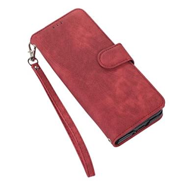 Imagem de DENSUL Capa carteira para Samsung Galaxy Z Fold 4 5G, capa de couro fosco de luxo com suporte de caneta S slots para cartão alça de ombro ajustável fólio capa magnética à prova de choque, vermelha