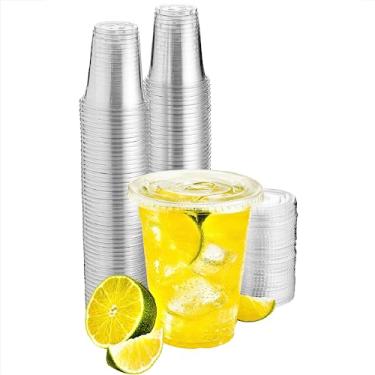 Imagem de Green Direct Copos de plástico transparente de 355 ml com tampas planas para bebida fria/bolha boba/café gelado/chá/smoothie pacote com 100