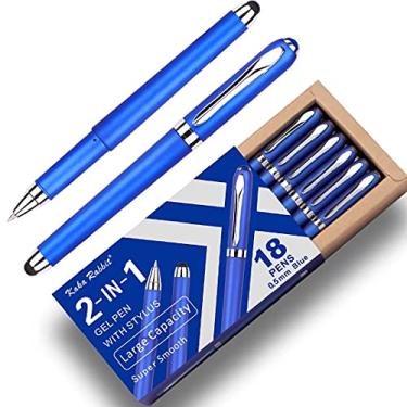 Imagem de Caneta esferográfica esferográfica de tinta gel – pacote com 18, caneta de gel de 0,5 mm ponta fina, caneta Stylus capacitiva 2 em 1, tinta azul de grande capacidade, escrita suave para escritório,