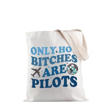 Imagem de JXGZSO Airline Pilot Tote Bag Only Hot Bitches Are Pilots Tote Bag Pilot Aviation Graduation Gift Airplane Lover Gift, Bolsa Bitches Are Pilots, One Size