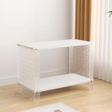 Imagem de Mesa de centro de acrílico para sala de estar, pernas de mesa de acrílico transparente, mesa central com prateleira de armazenamento aberta, mesa lateral minimalista moderna para sala de estar