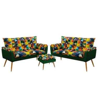 Imagem de 2 Namoradeiras Beta com Puff Lunar F-015 Sued Estampado Colorido com S