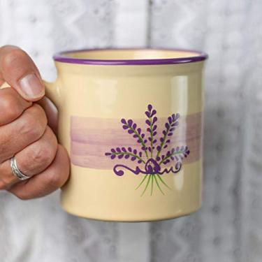 Imagem de City to Cottage Lavanda Floral Roxo e Cerâmica Creme Extra Grande 500 ml | Chocolate quente, café, caneca de chá, xícara com alça de cerâmica de designer exclusivo para amantes de chá