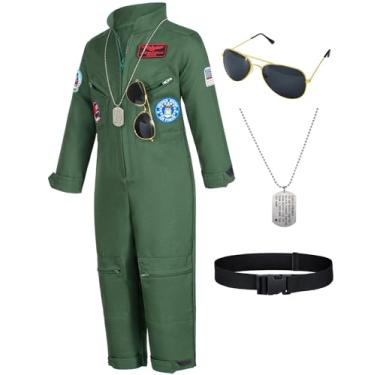Imagem de Boys Fighter Pilot Costume - Kids Air Force Flight Suit with Aviator Sunglasses & Tag & Belt for Roleplay Dress Up 3T 4T