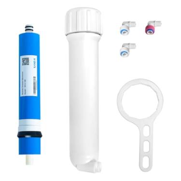 Imagem de Substituição de filtro de membrana RO 100 GPD com invólucro de membrana de osmose reversa, chave inglesa, encaixe de conexão rápida de 0,6 cm, válvula de retenção, ajuste sob a pia RO sistema de