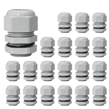 Imagem de Bonsicoky 20 peças de glândulas de cabo de nylon NPT de 3/10.2 cm, IP68 à prova d'água, ajustável, conector de cabo, alívio de tensão, protetores de fio para cabo de 13 a 18 mm de diâmetro, cinza