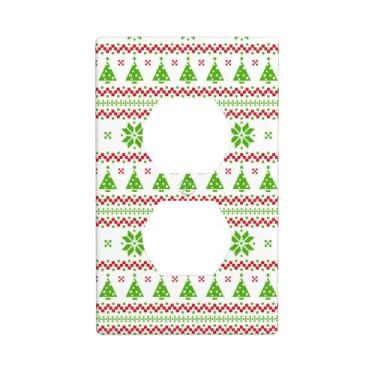 Imagem de Pznen Christmas Woods Placa de parede dupla única veado pinheiro vermelho verde 1 dispositivo elétrico duplex placa de tomada tampa receptáculo interruptor de luz placa de interruptor