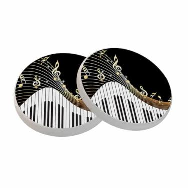 Imagem de Piano e nota musical porta-copos de cerâmica porta-copos absorventes porta-copos redondos de mesa de cerâmica conjunto de copos de café decorativos porta-copos de bebida vinho cerveja bar porta-copos