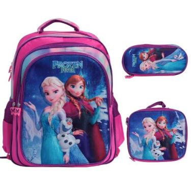 Imagem de Kit Mochila Escolar Feminina Costas Frozen Reforçada Tam G - TOYS 2U
