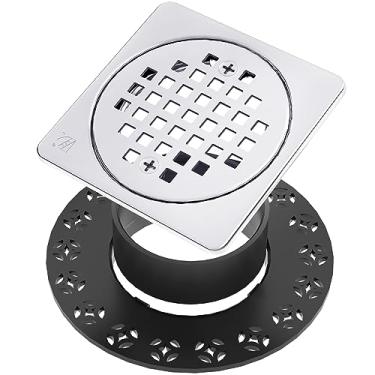 Imagem de Yaseingoo Kit de Grelha de Drenagem de 4”- Compatível com Flange Schluter Kerdi-Drain- Kit de Drenagem de Piso com Colar Ajustável- Dreno Quadrado Removível- Aço Inoxidável Sus 304(4 Polegadas, Cromo)