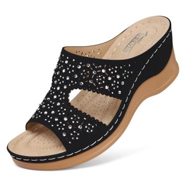 Imagem de SHIBEVER Sandálias de cunha para mulheres verão: plataforma elegante feminina de salto baixo chinelo anabela, 09 Preto, 10.5