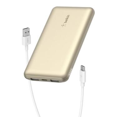 Imagem de Belkin Carregador portátil, carregador portátil USB-C 10.000 mAh com 2 portas USB-A, 15W com cabo tipo C para tipo A para iPhone 16, 15, Samsung Galaxy S25, Pixel, iPad, Nintendo Switch 2 e mais