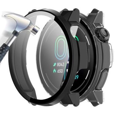 Imagem de Accdeny [Pacote com 2] Capa protetora de tela de vidro temperado compatível com COROS Pace Pro, dureza 9H, 360°, capa protetora ultrafina de policarbonato preta transparente