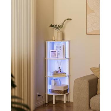 Imagem de Acodaiuy Prateleira de canto, estante de canto de 4 camadas com luz LED, suporte de canto para exibição de parede com rack de armazenamento para sala de estar, quarto, escritório, branca