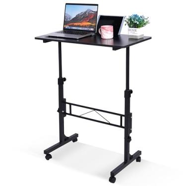 Imagem de Mesa de pé com altura ajustável, mesas de pé móveis com rodas pequena mesa de computador, mesa portátil para laptop, mesa de pé preta, mesa de escritório em casa 40,6 x 80 cm altura 68,5 cm - 110,5 cm