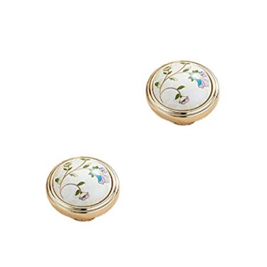 Imagem de Puxador de armário retrô padrão floral puxadores de gaveta de cerâmica puxadores de gaveta para porta de cozinha puxadores de móveis de guarda-roupa (orifício único dourado)