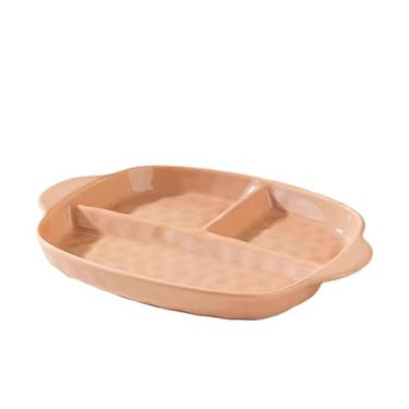 Imagem de Placa divisória de cerâmica estilo nórdico, utensílios de mesa redondos estilo creme doméstico - placa divisória de orelha dupla redonda - café com leite