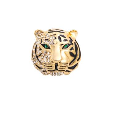 Imagem de Broche de cabeça de tigre com strass vintage dourado prata animal lapela broche charme casaco leão colarinho broche para homens broche de terno, 3.6*3.3cm, Zinco, Sem Pedra Preciosa